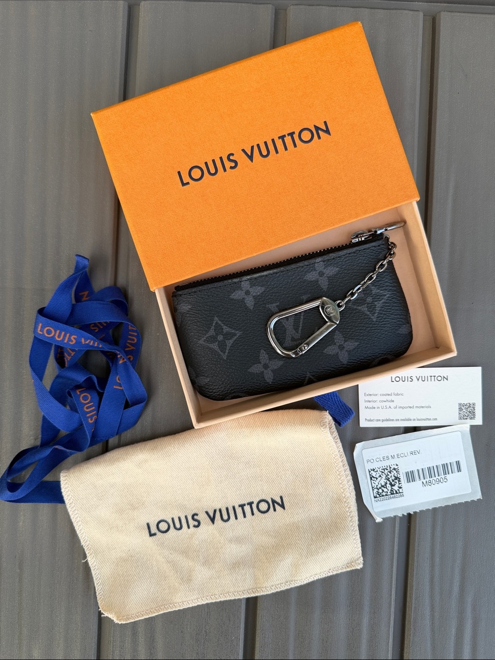 Louis Vuitton Eclipse Reverse Key Pouch with Silver Chain Clip